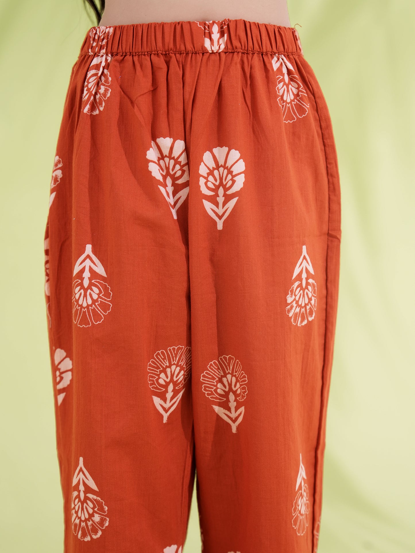 AJ Dezines Rust Cotton Sleeveless Printed Girls Co-Ords