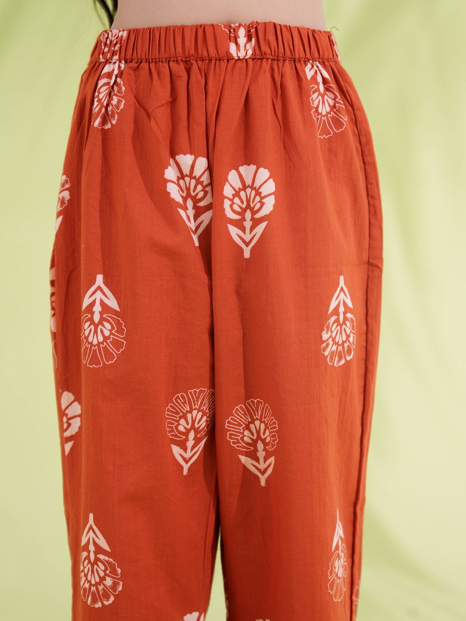 Rust Cotton Sleeveless Printed Girls Co-Ords - AJ Dezines