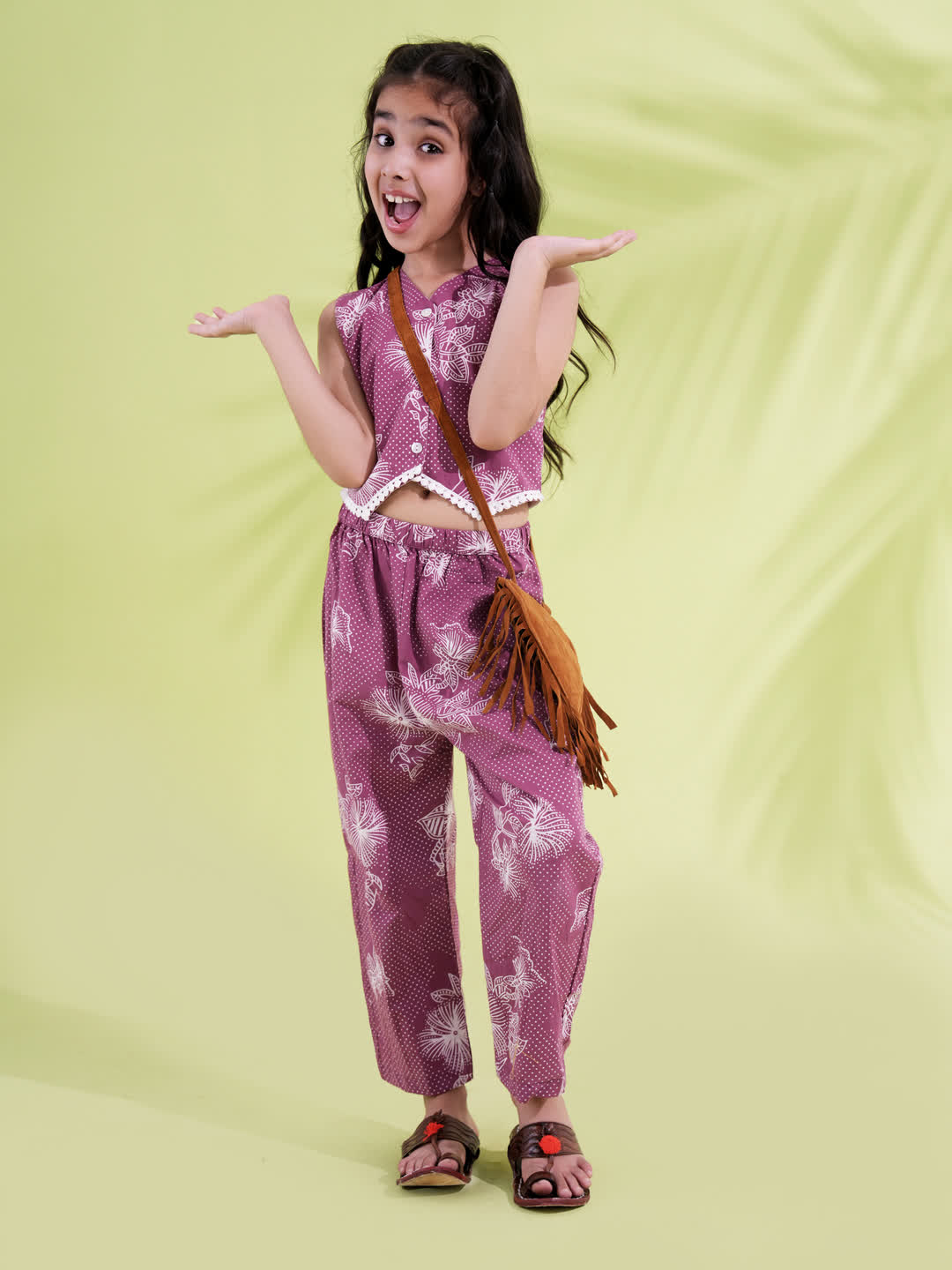 AJ Dezines Purple Cotton Sleeveless Printed Girls Co-Ords