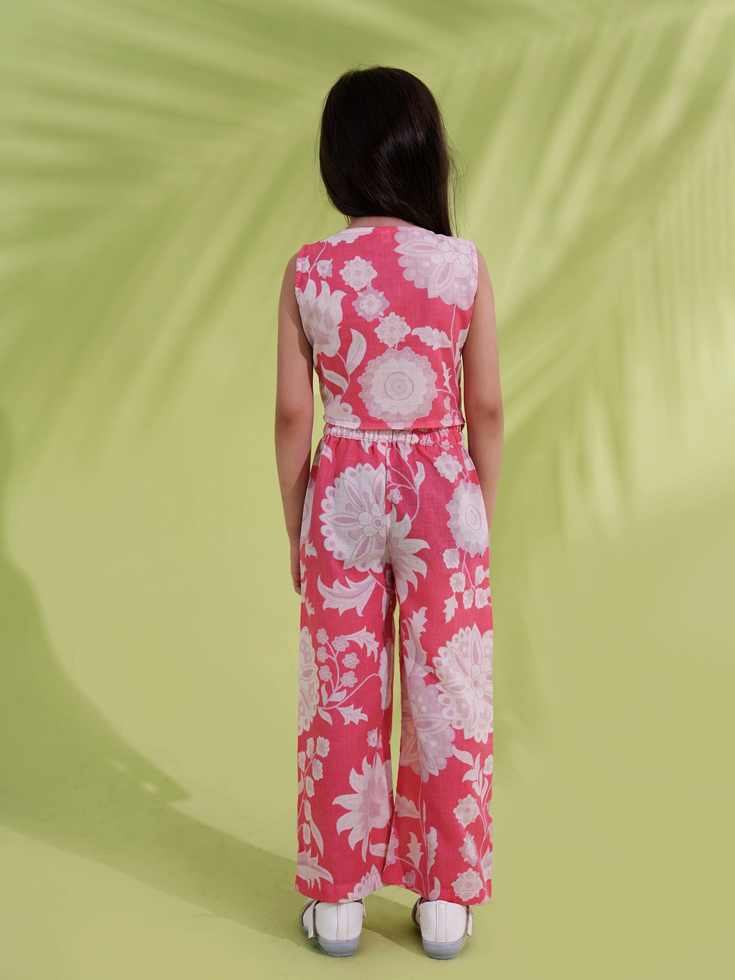 AJ Dezines Pink Cotton Sleeveless Floral Printed Girls Co-Ords with Hairband