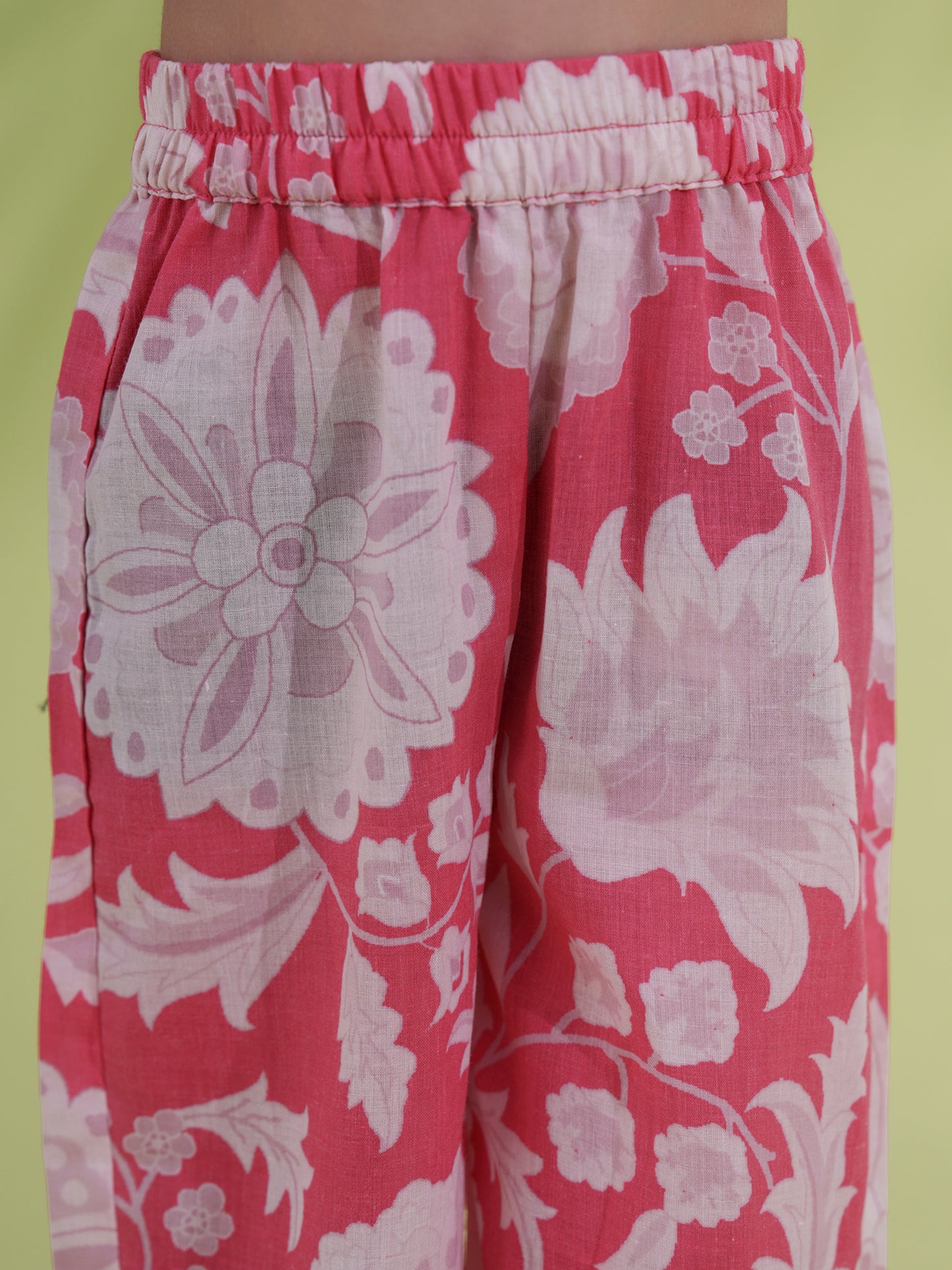 AJ Dezines Pink Cotton Sleeveless Floral Printed Girls Co-Ords with Hairband