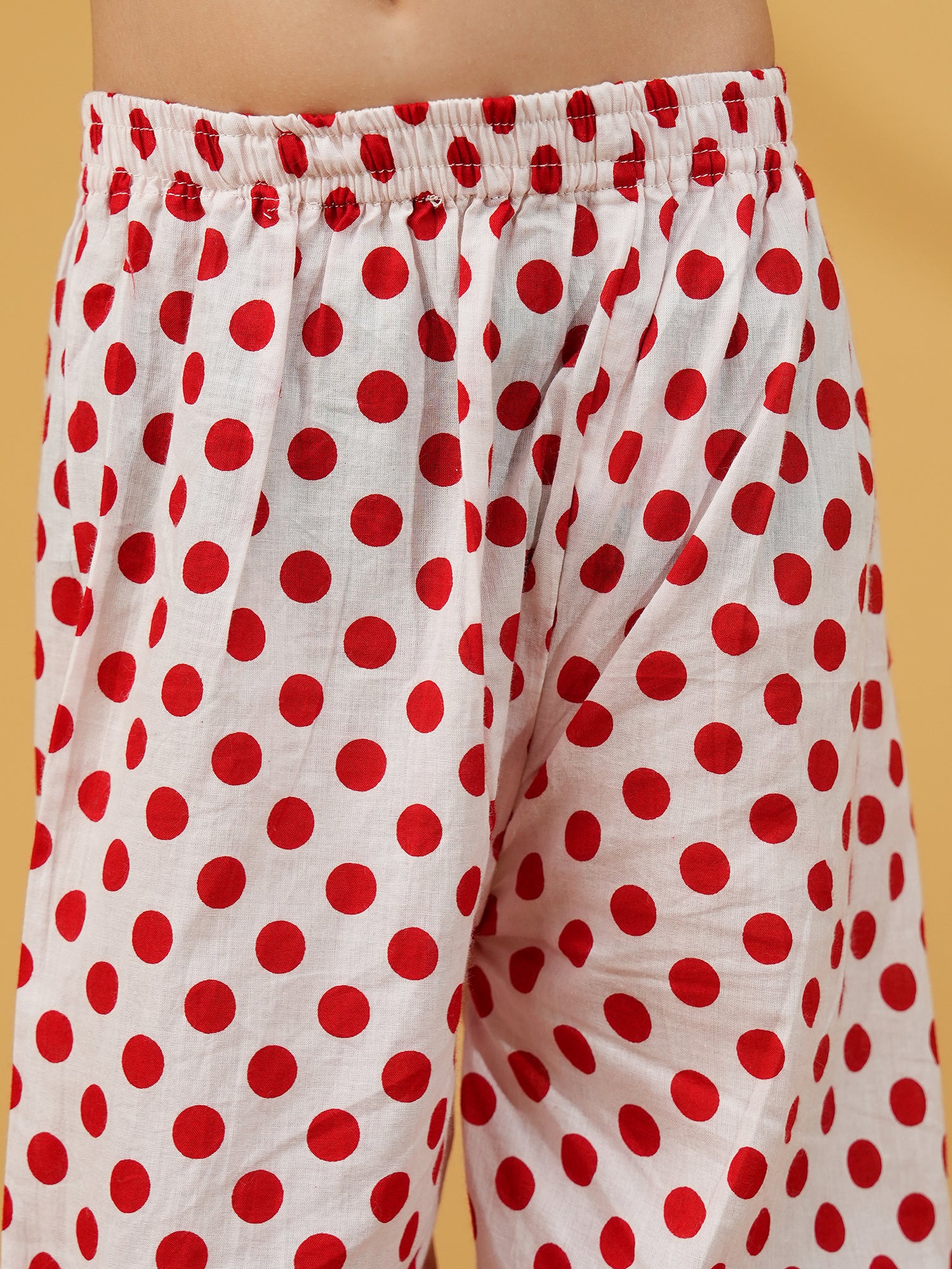 Red Cotton Sleeveless Polka Dot Print Girls Co-Ords