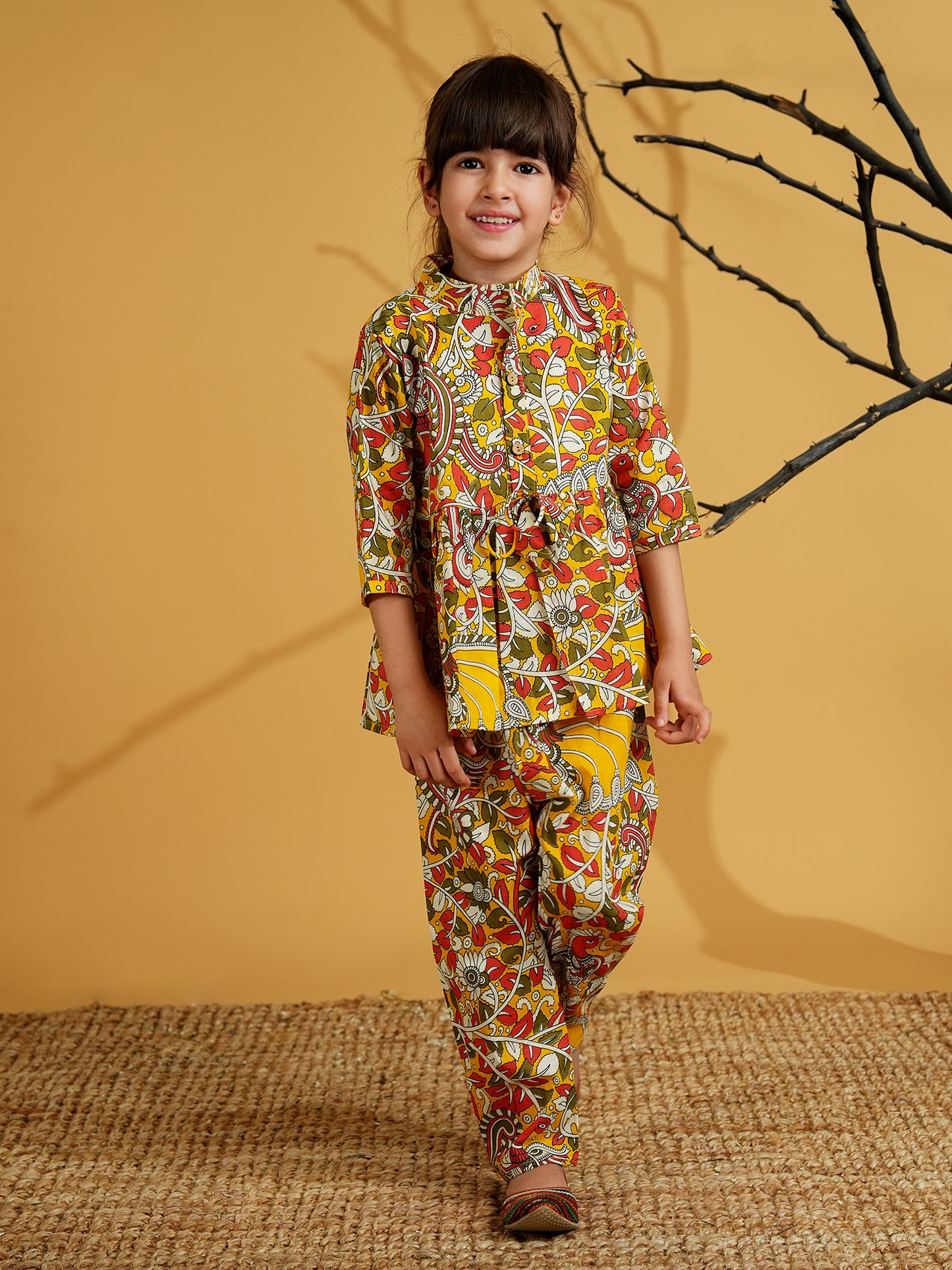 AJ Dezines Multi Color Cotton 3/4th Sleeves Floral Print Girls Co-Ords