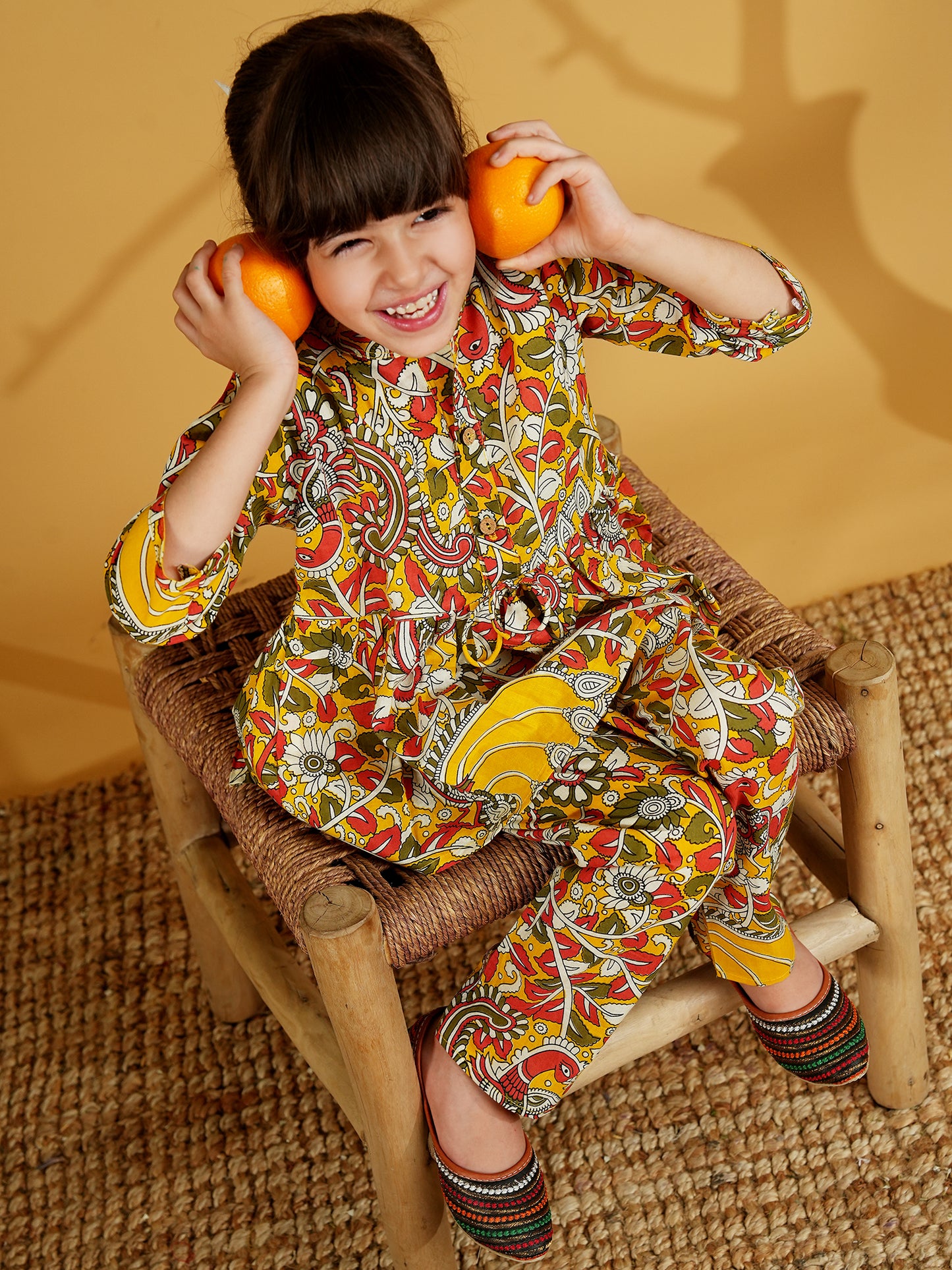 AJ Dezines Multi Color Cotton 3/4th Sleeves Floral Print Girls Co-Ords