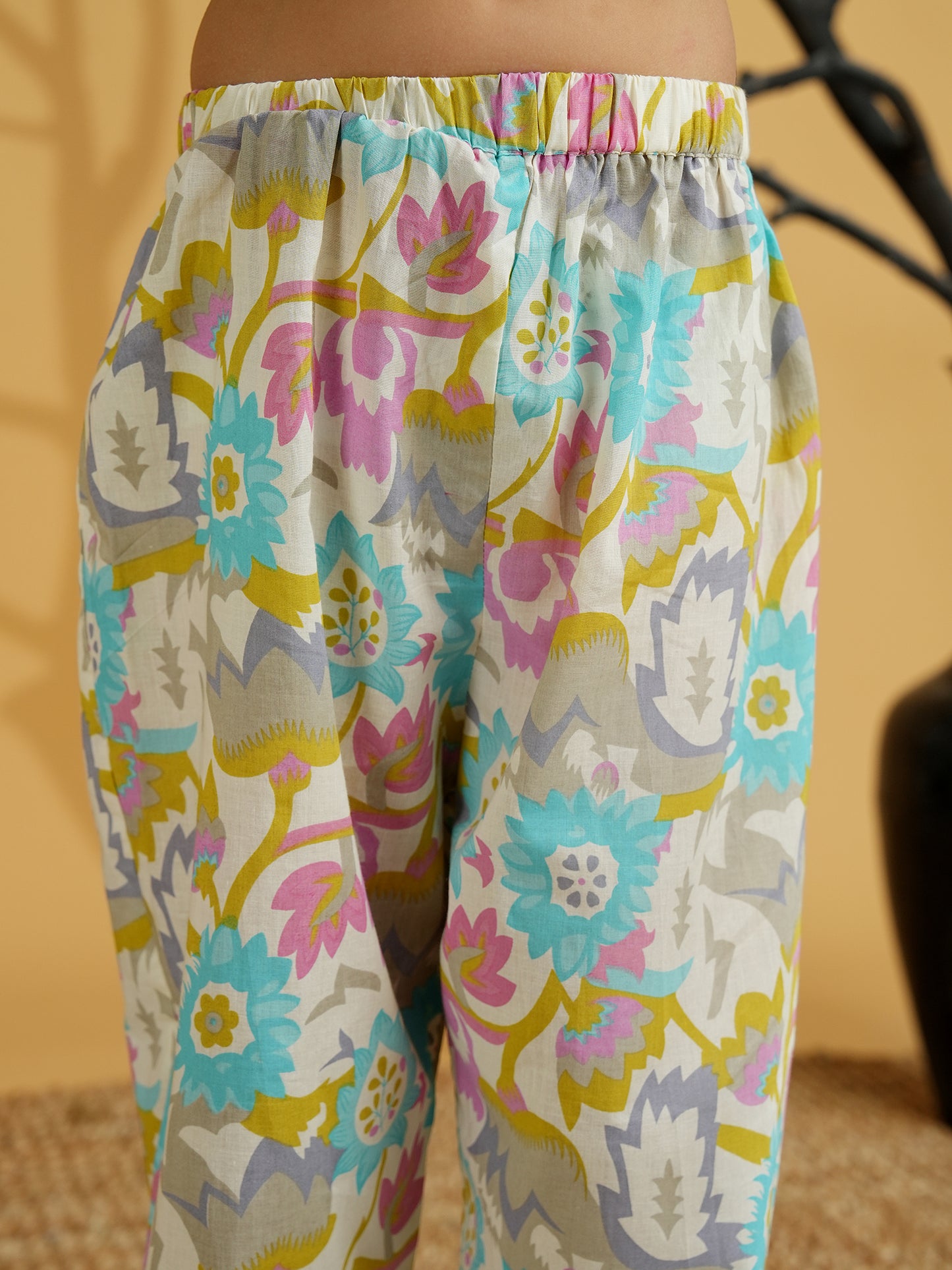 AJ Dezines Blue Cotton Sleeveless Floral Print and Lace Work Girls Co-Ords