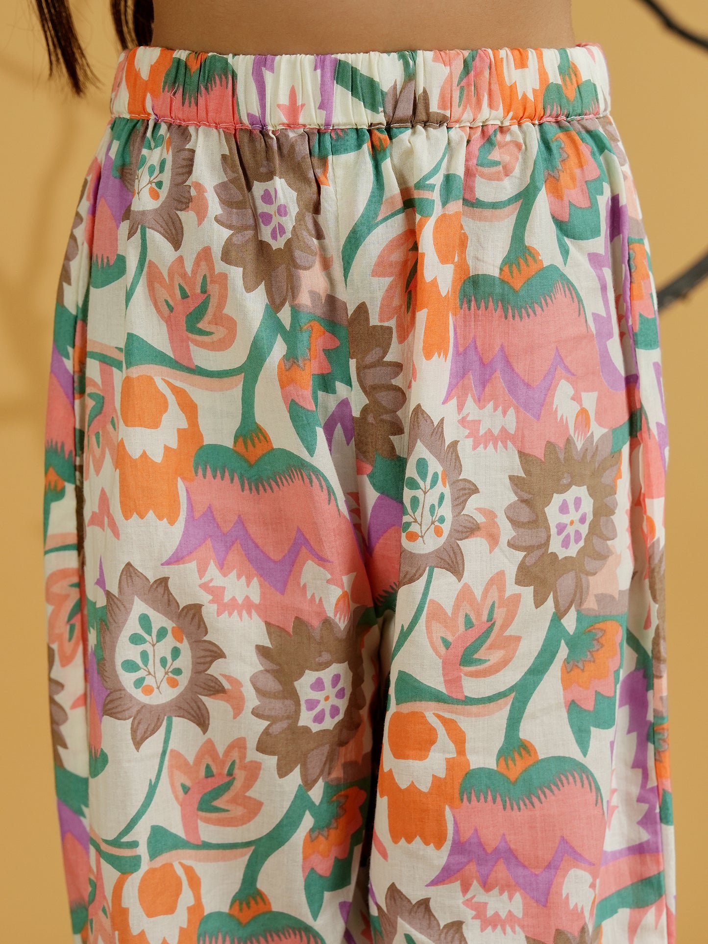 AJ Dezines Pink Cotton Sleeveless Floral Print with Lace Work Girls Co-Ords