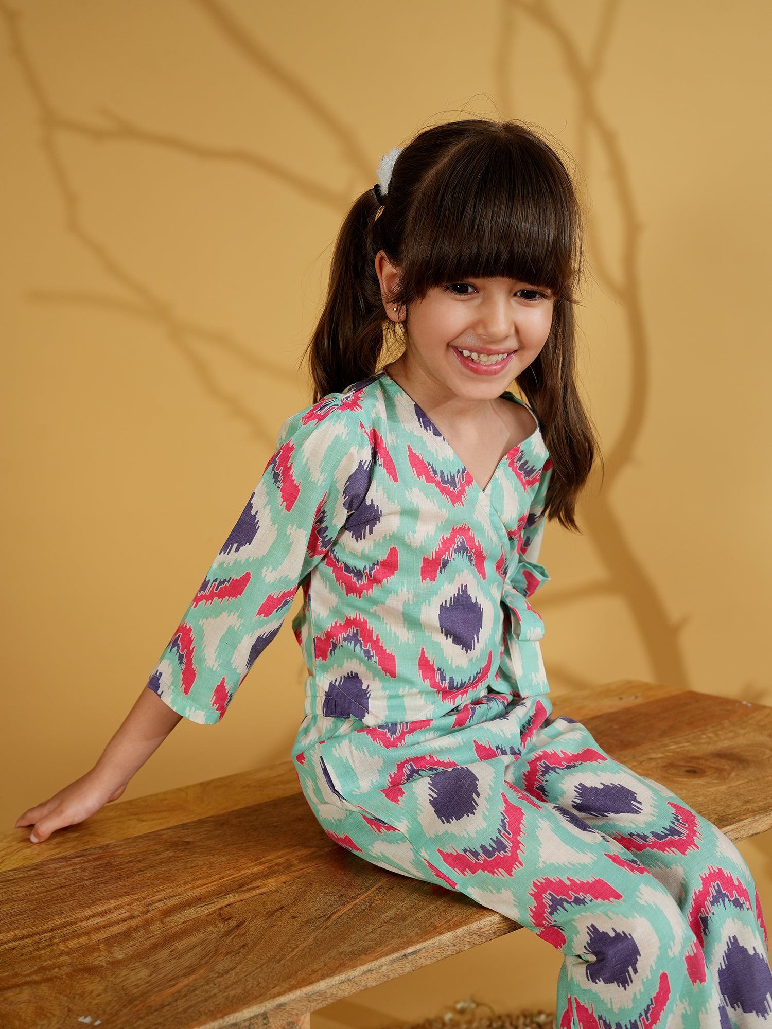 Blue Cotton 3/4th Sleeves Abstract Printed Girls Co-Ords - AJ Dezines