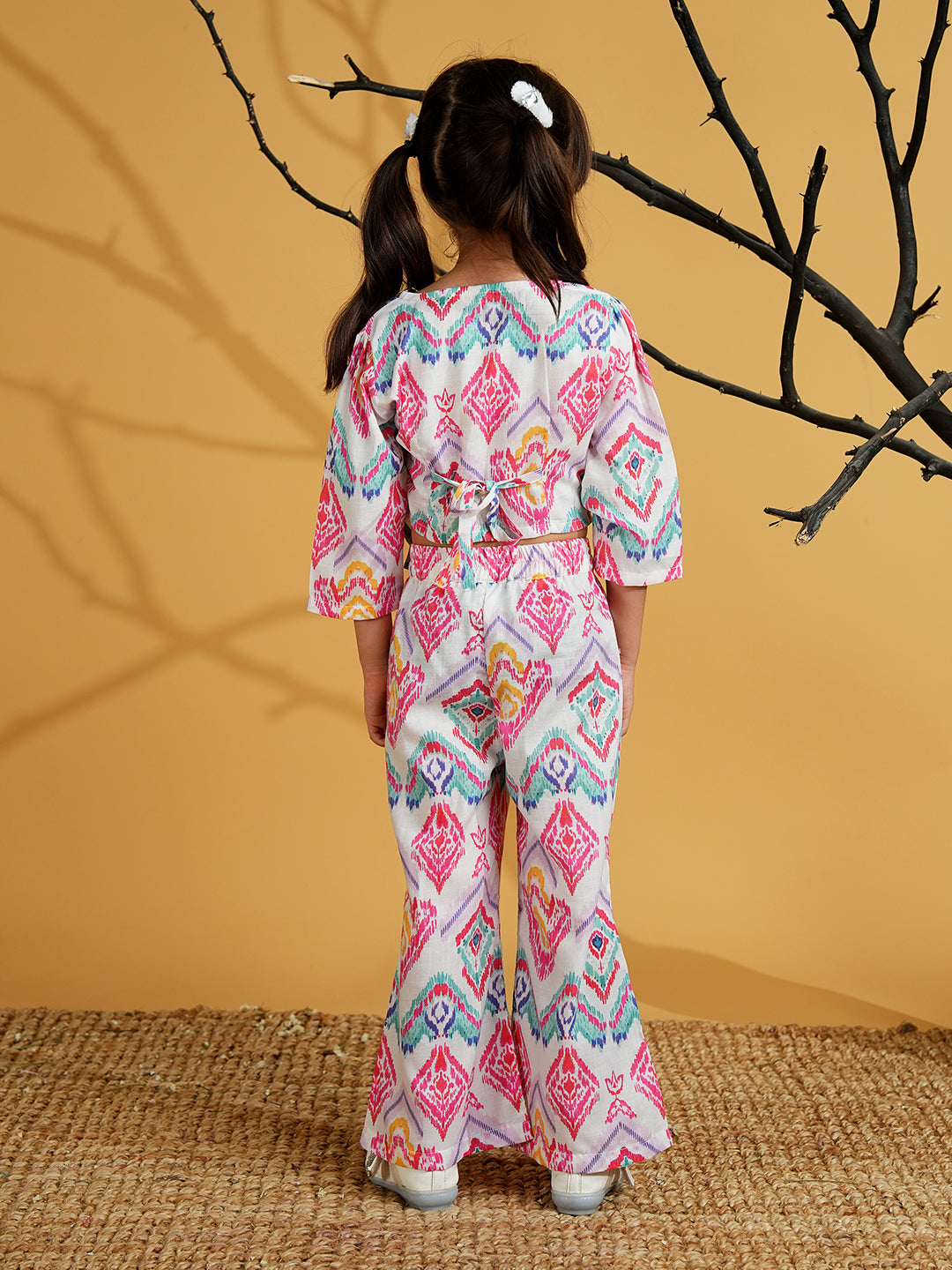 AJ Dezines Pink Cotton 3/4th Sleeves Abstract Printed Girls Co-Ords