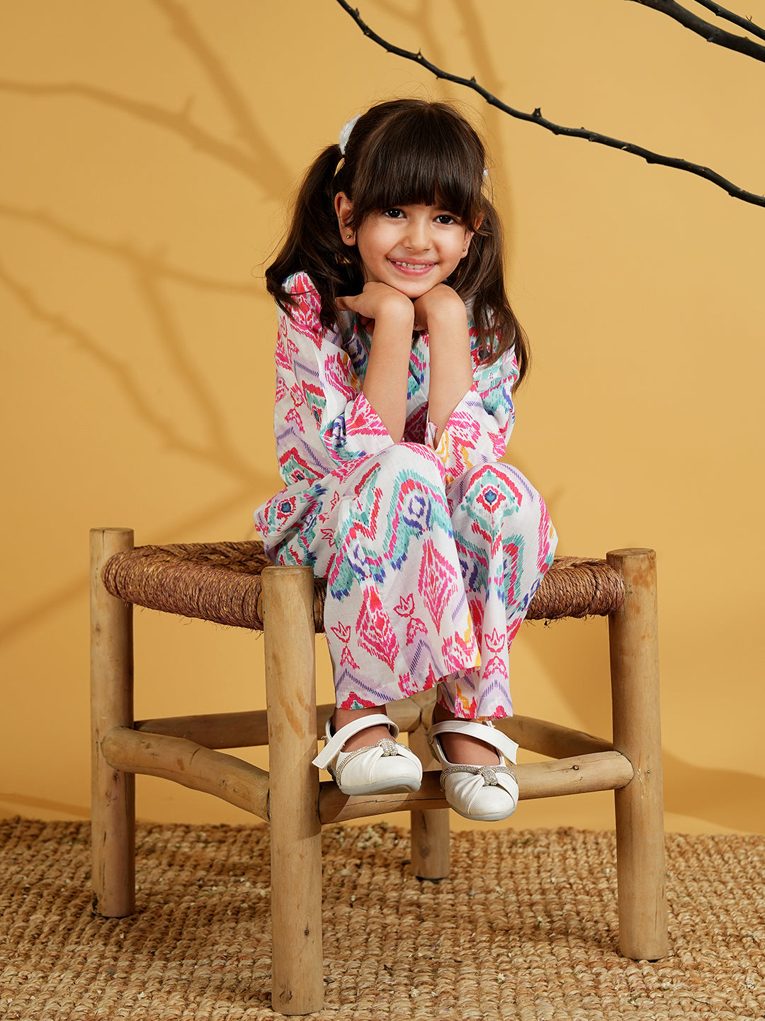 AJ Dezines Pink Cotton 3/4th Sleeves Abstract Printed Girls Co-Ords