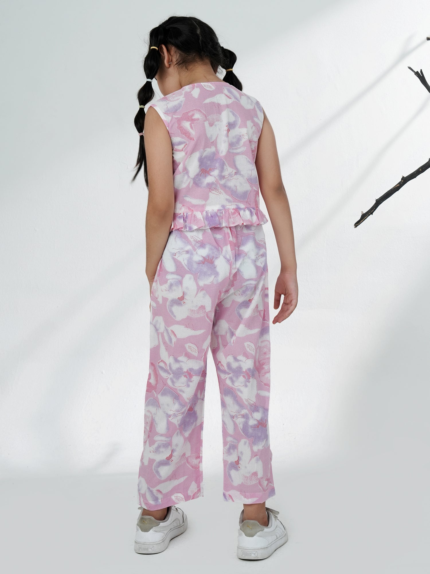 Pink Cotton Sleeveless Floral Printed Girls Co-Ords - AJ Dezines