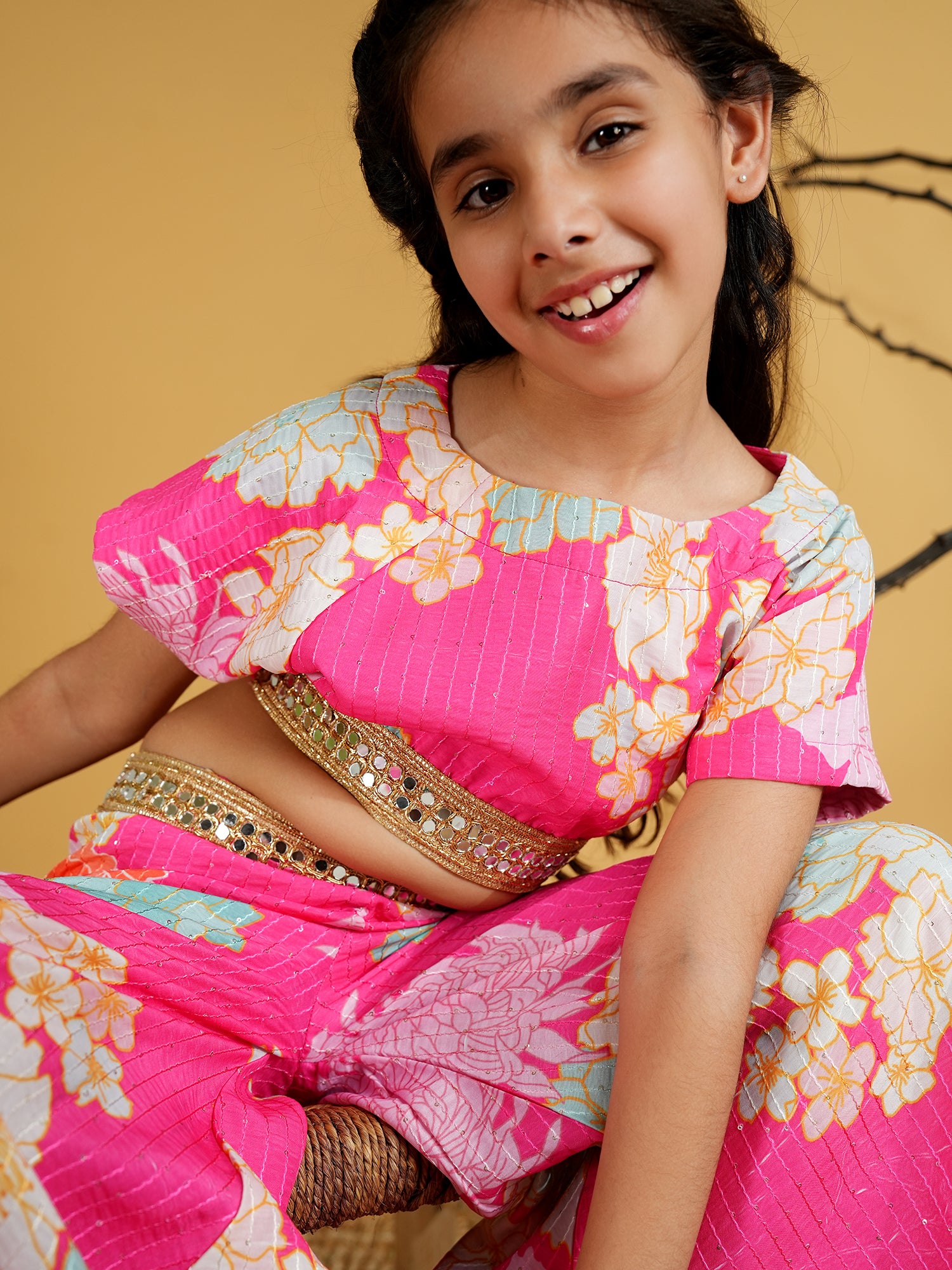 Pink Cotton Blend Half Sleeves Printed Girls Co-Ords