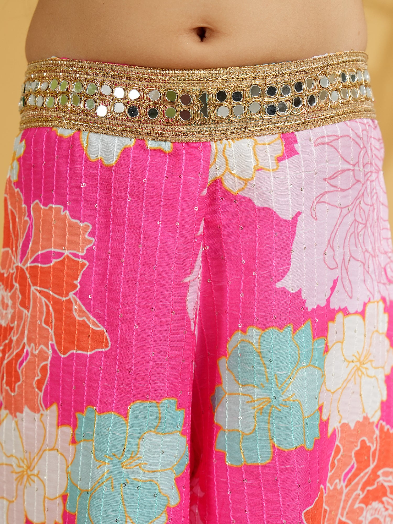 Pink Cotton Blend Half Sleeves Printed Girls Co-Ords
