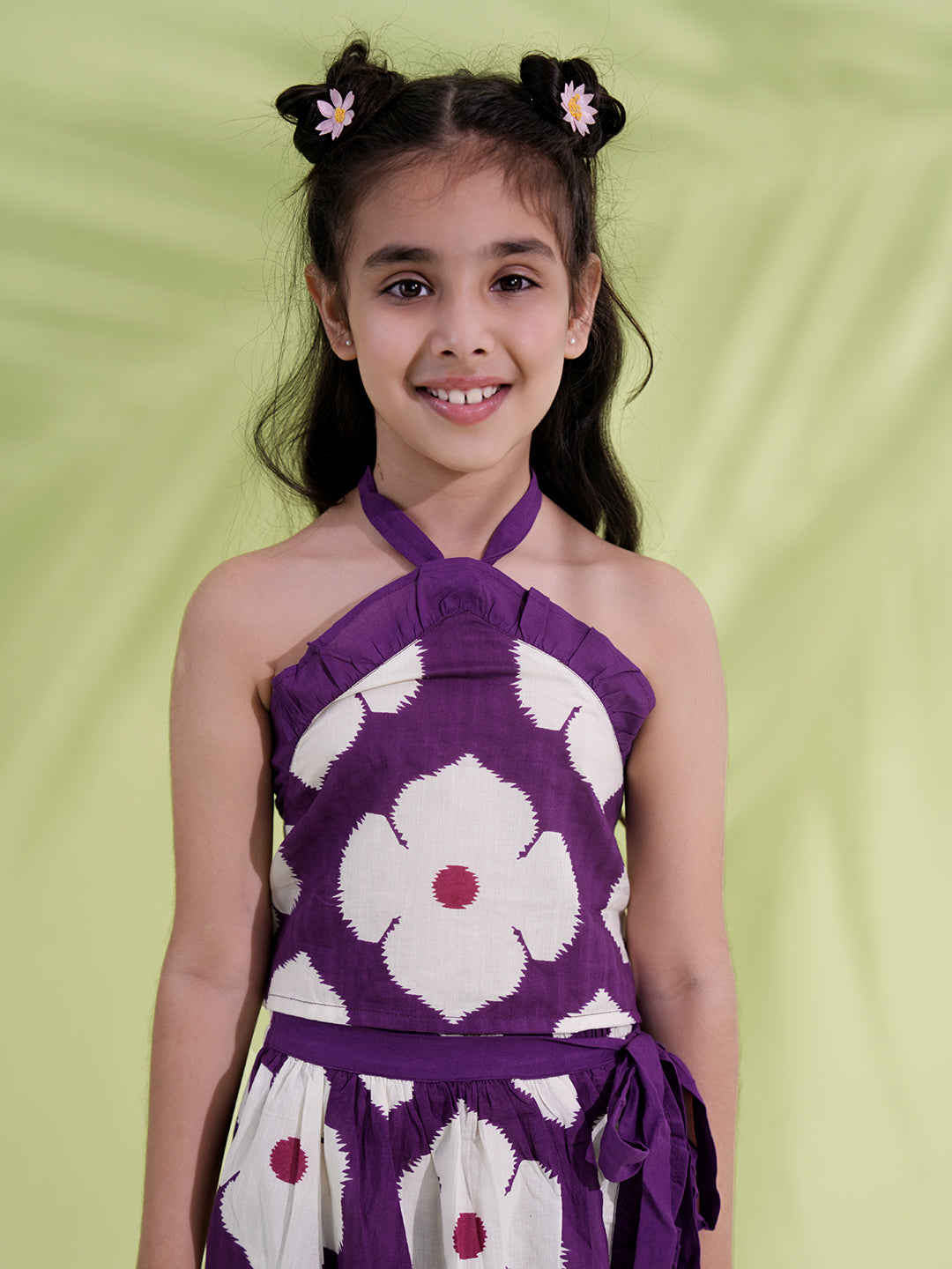 Purple Cotton Sleeveless Floral Printed Girls Top and Skort Co-Ords - AJ Dezines