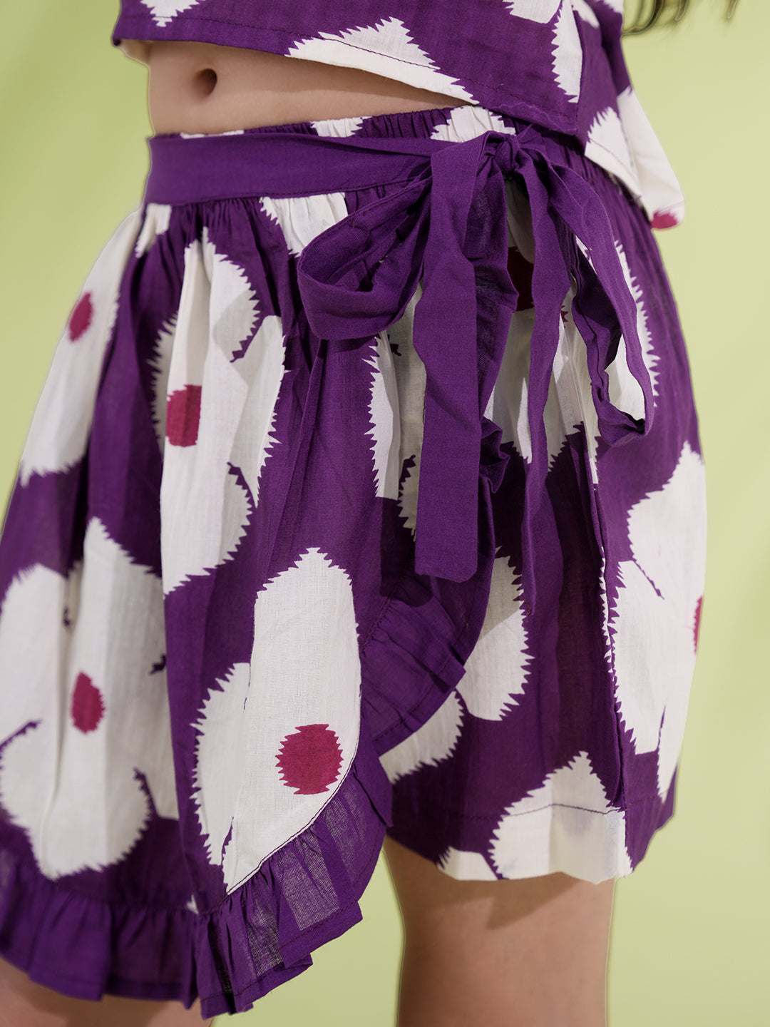 Purple Cotton Sleeveless Floral Printed Girls Top and Skort Co-Ords - AJ Dezines