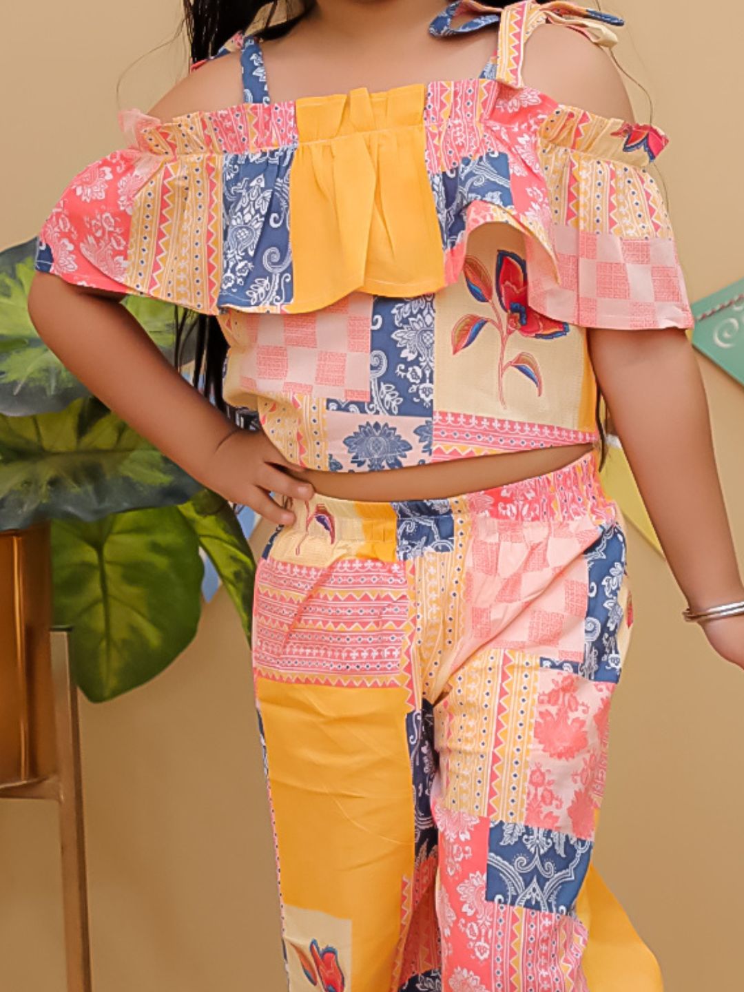 Multi Cotton Half Sleeves Floral Co-Ords for Girls