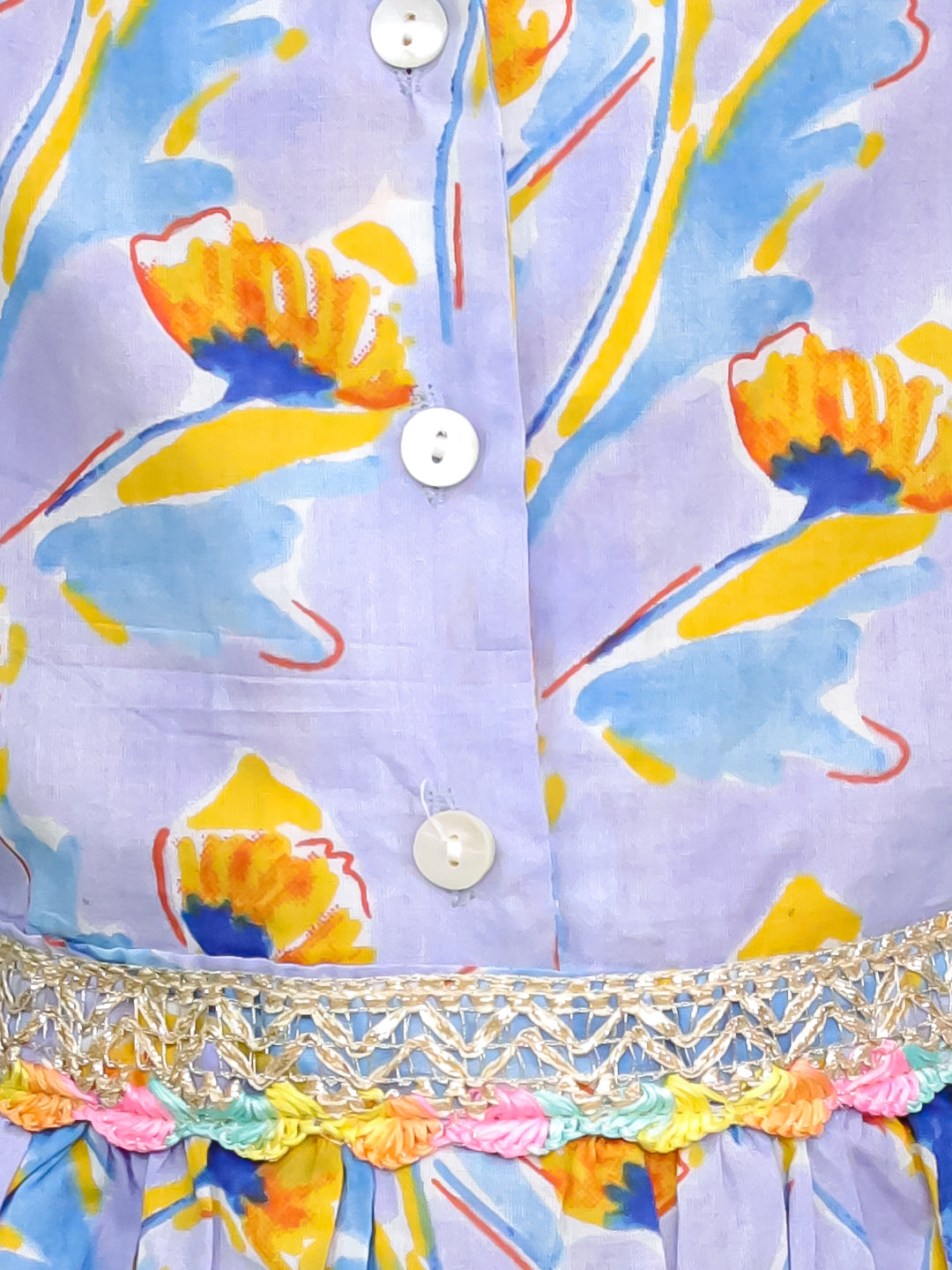 Blue Cotton 3/4th Sleeves Floral Print Girls Co-Ords