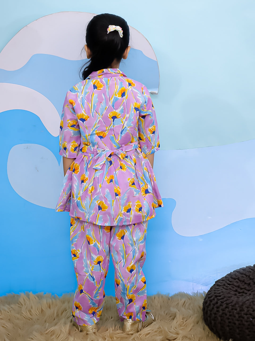 AJ Dezines Pink Cotton 3/4th Sleeves Floral Print Girls Co-Ords