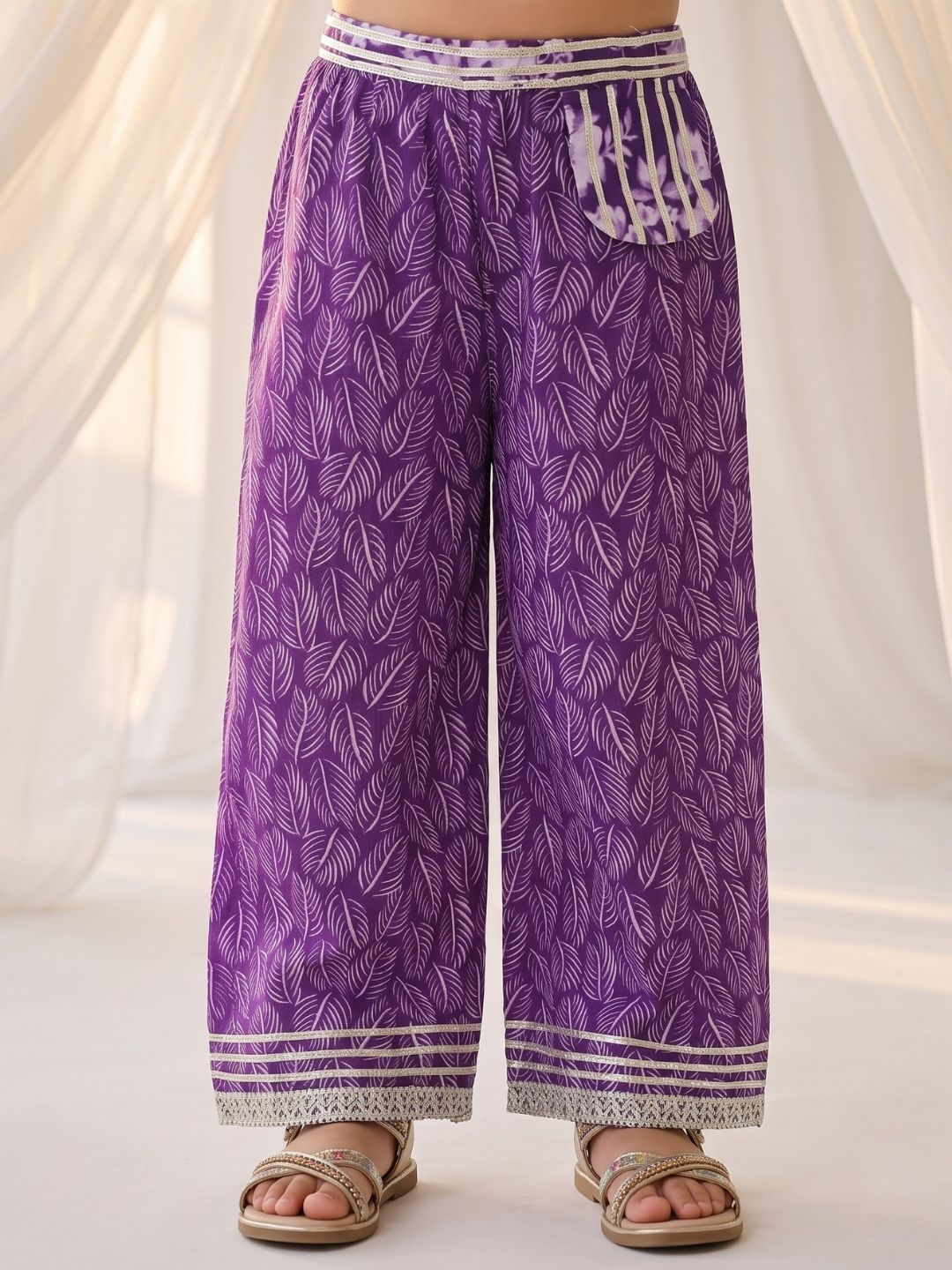 Purple Cotton Sleeveless Floral Printed Girls Co-Ords
