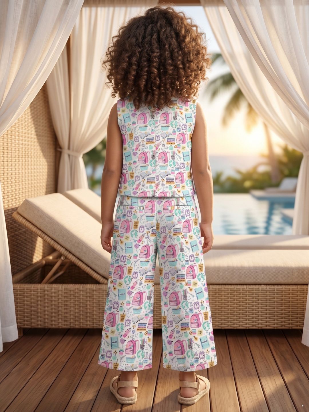 Multi Color Cute Print Cotton Co-Ords For Girls