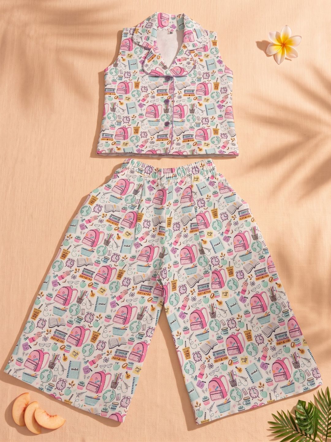 Multi Color Cute Print Cotton Co-Ords For Girls