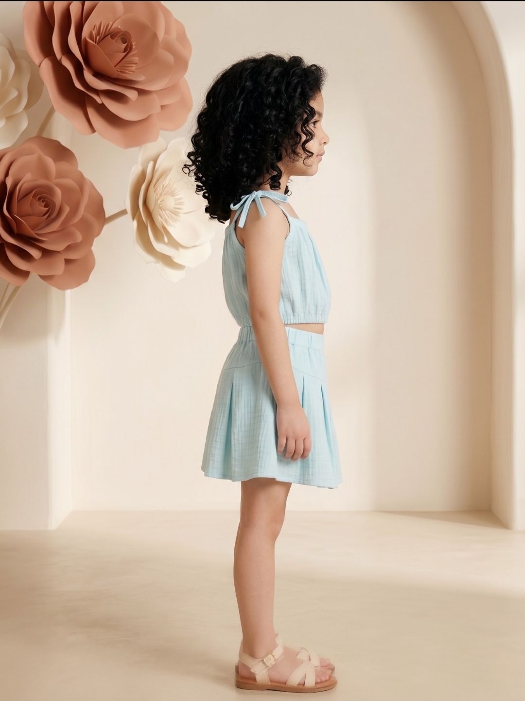 AJ Dezines Light Blue Textured Cotton Co-Ords For Girls