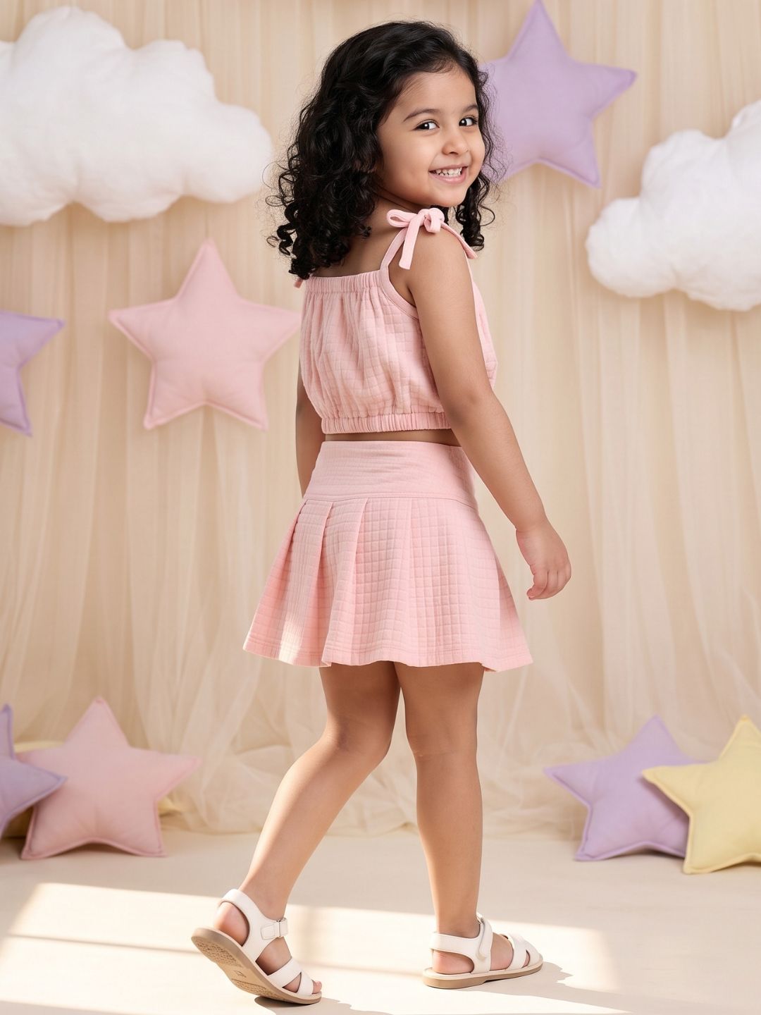 Peach Textured Cotton Co-Ords For Girls