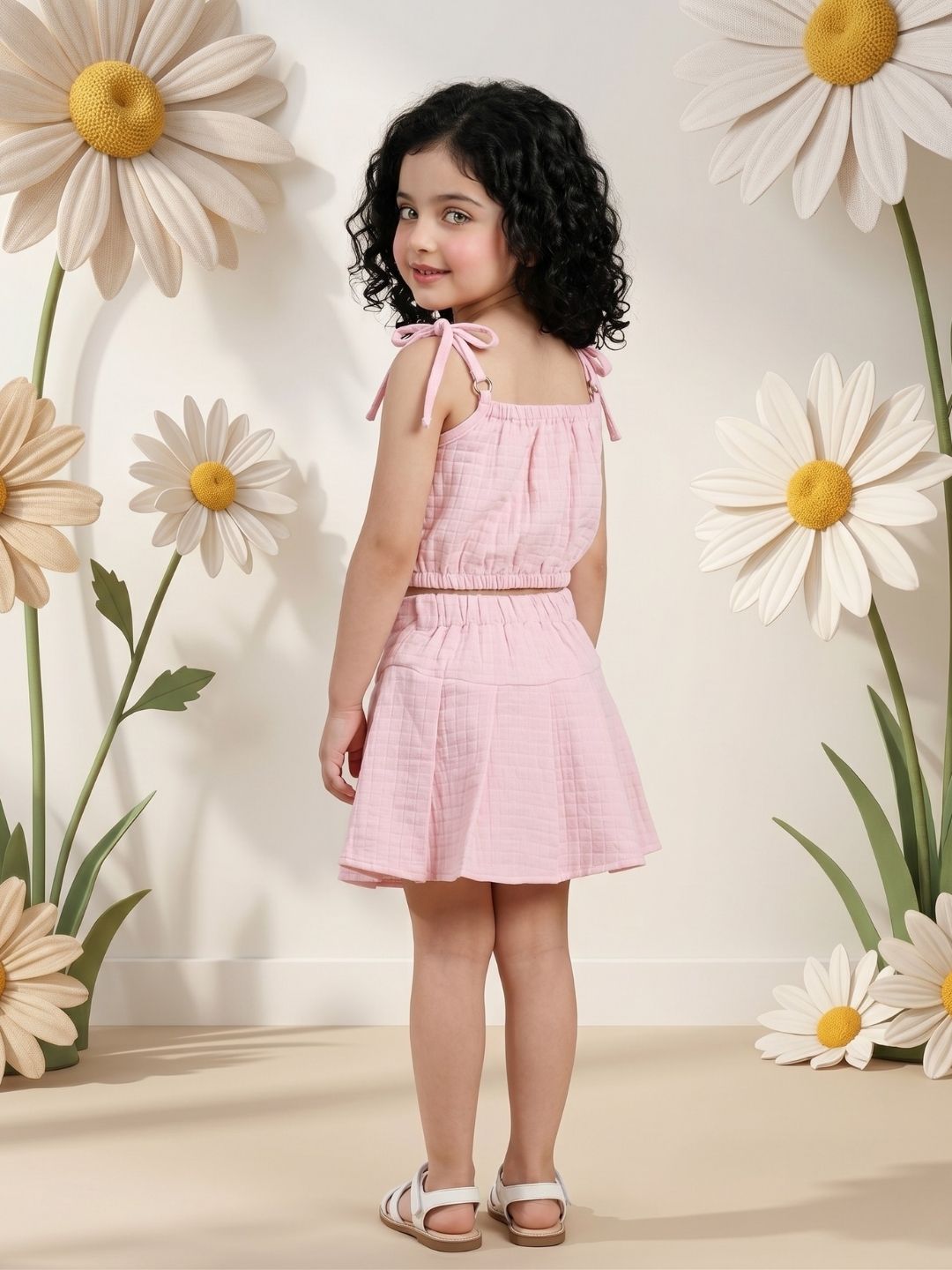 AJ Dezines Pink Textured Cotton Co-Ords For Girls