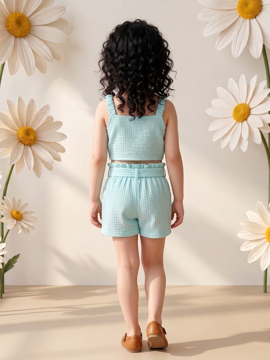 AJ Dezines Blue Textured Cotton Co-Ords For Girls