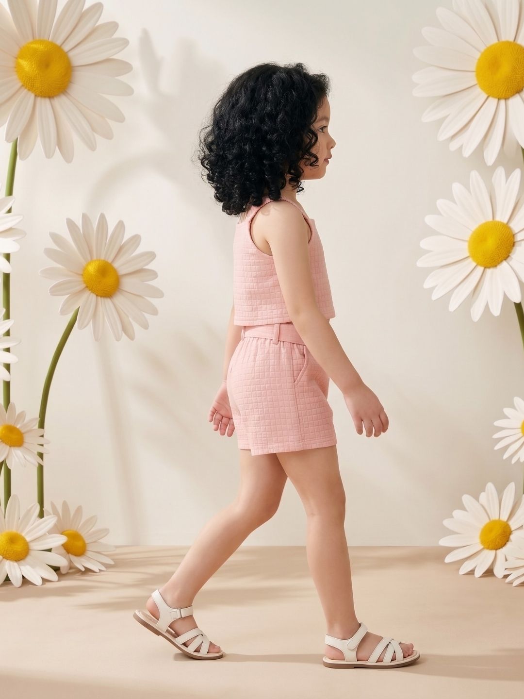 AJ Dezines Peach Textured Cotton Co-Ords For Girls