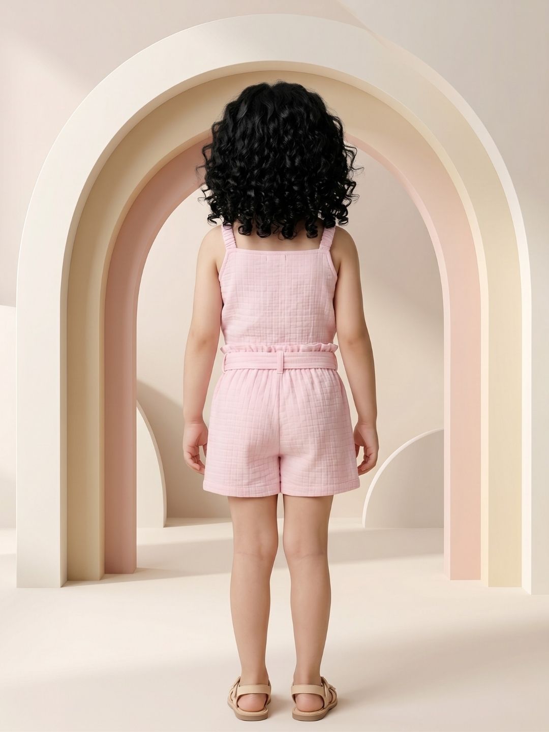 AJ Dezines Pink Textured Cotton Co-Ords For Girls