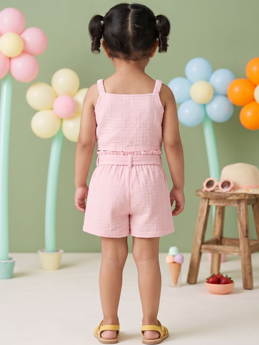 Pink Textured Cotton Co-Ords For Girls