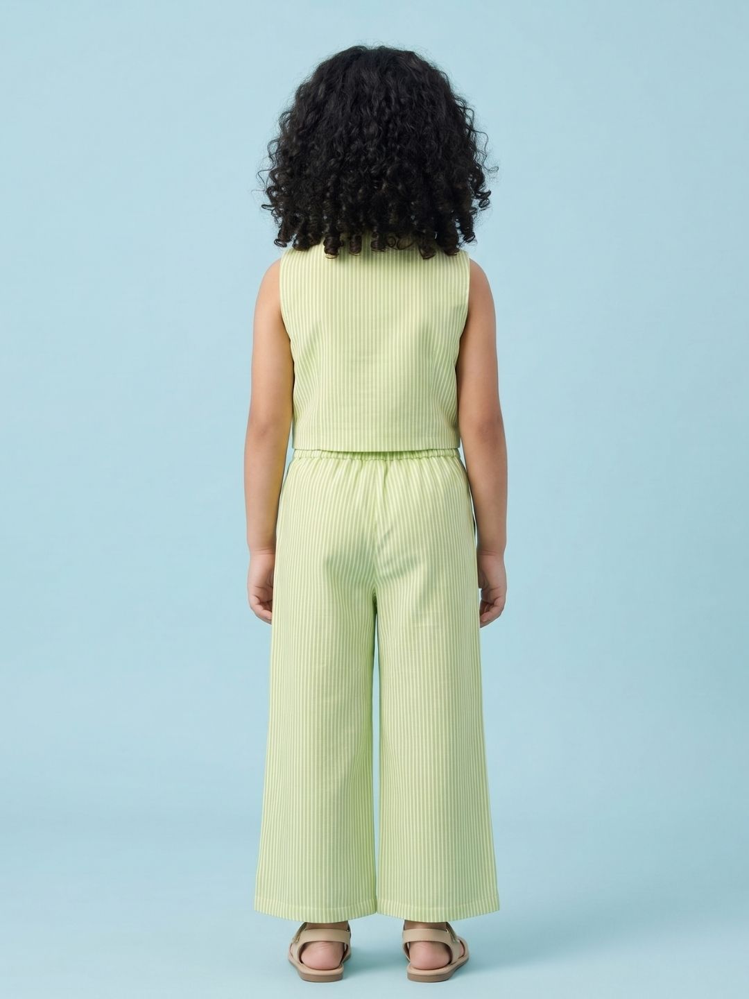 AJ Dezines Green Stripes Cotton Co-Ords For Girls
