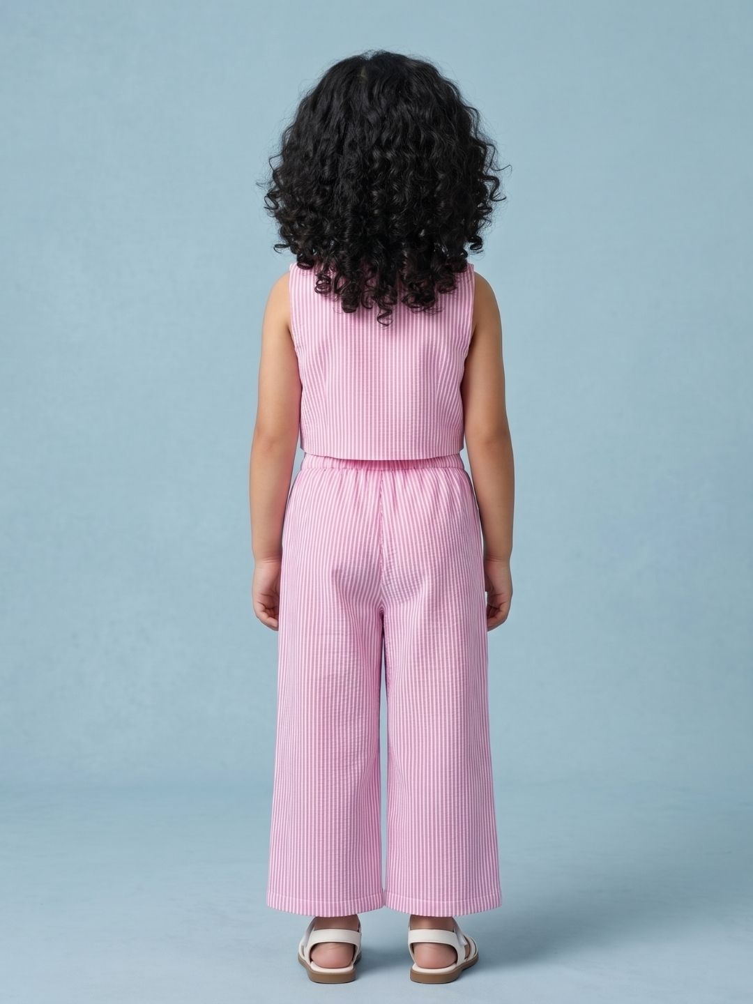 AJ Dezines Pink Stripes Cotton Co-Ords For Girls