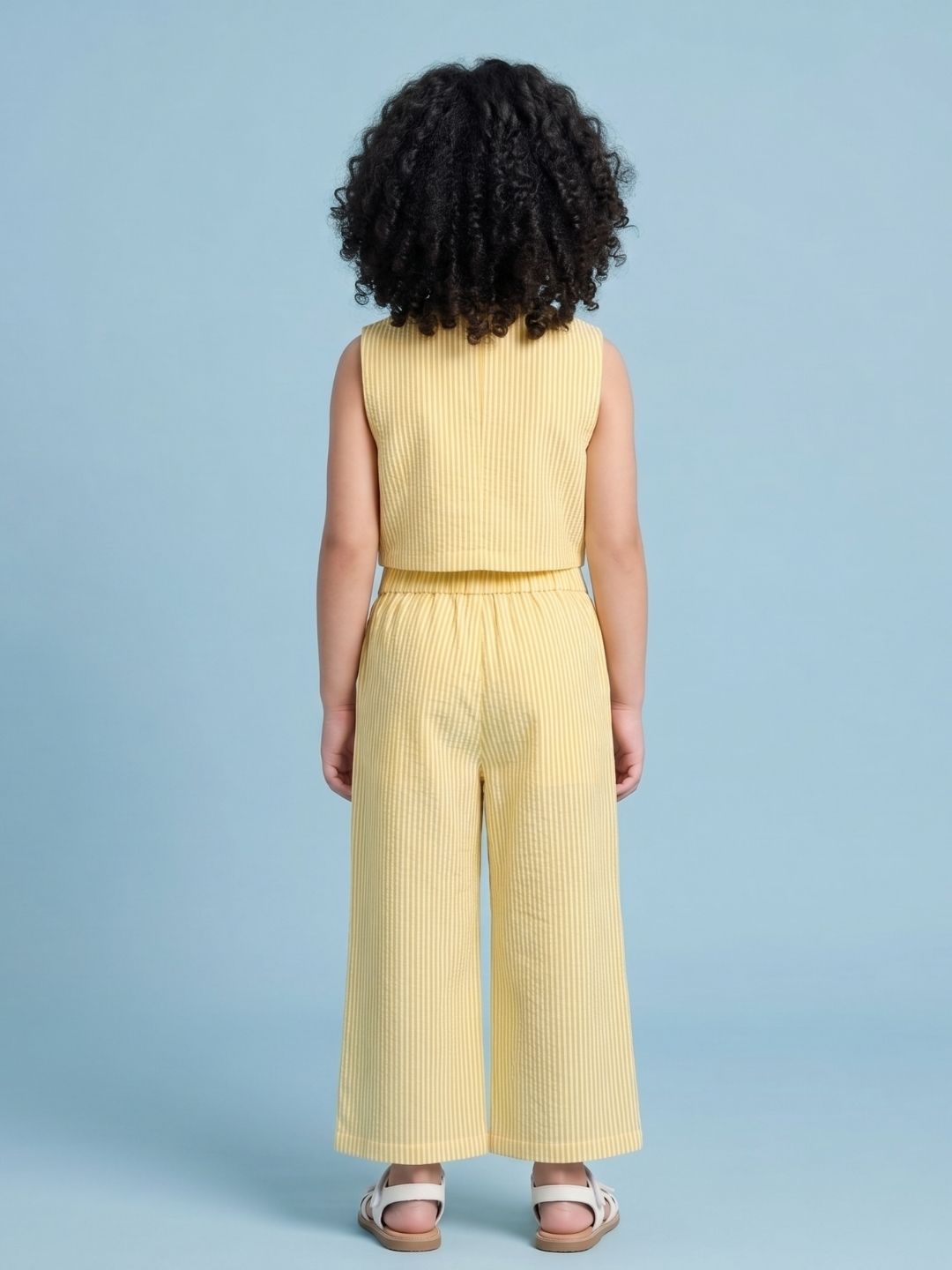 AJ Dezines Yellow Stripes Cotton Co-Ords For Girls