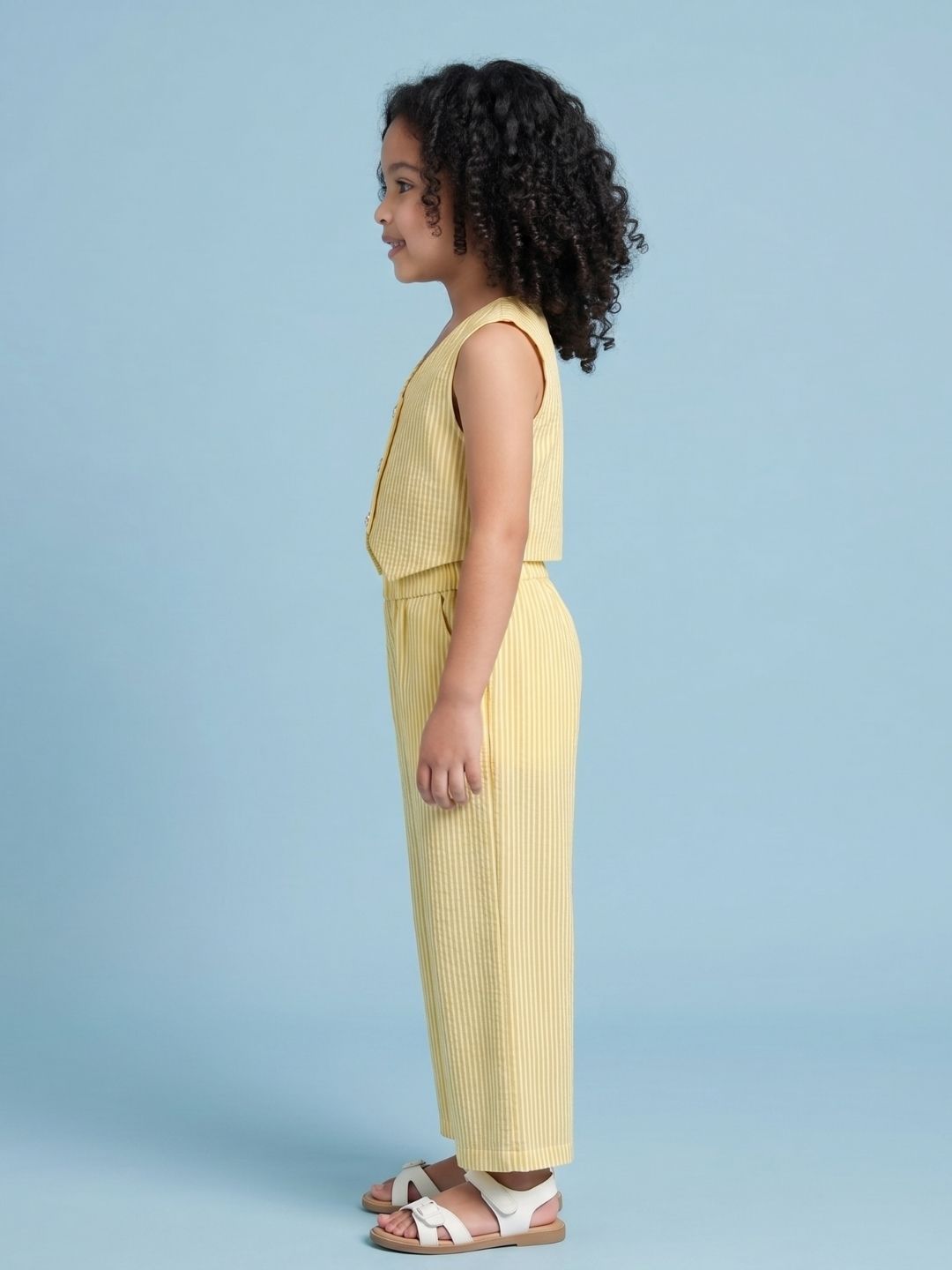AJ Dezines Yellow Stripes Cotton Co-Ords For Girls