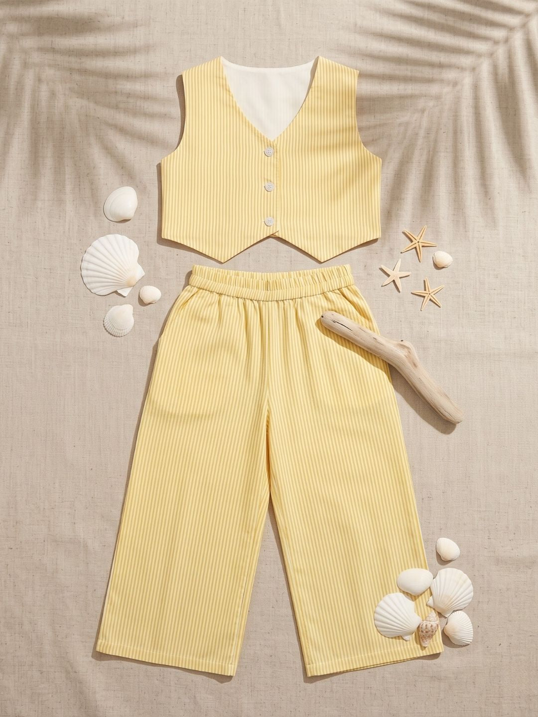 AJ Dezines Yellow Stripes Cotton Co-Ords For Girls