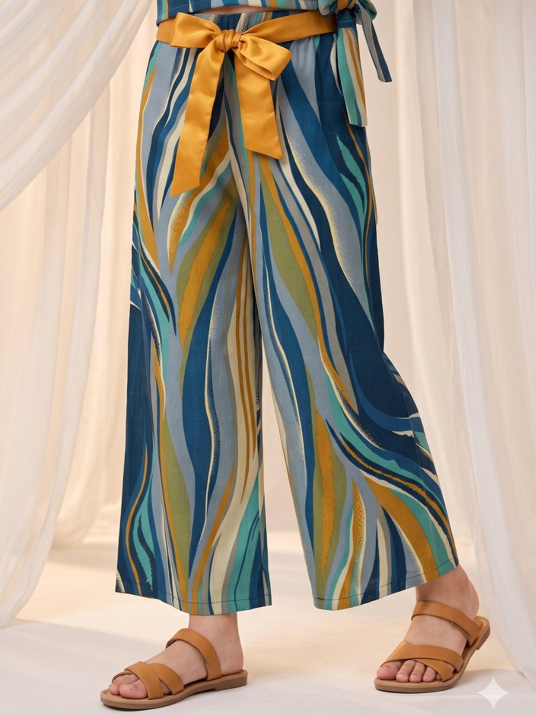 AJ Dezines Blue Gold Foil Effect Print Pure Cotton Co-Ords Set For Girls