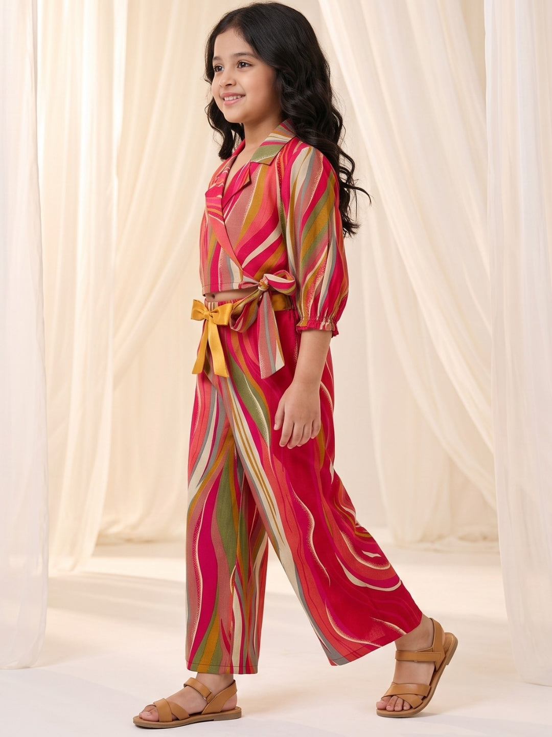 AJ Dezines Pink Gold Foil Effect Print Pure Cotton Co-Ords Set For Girls
