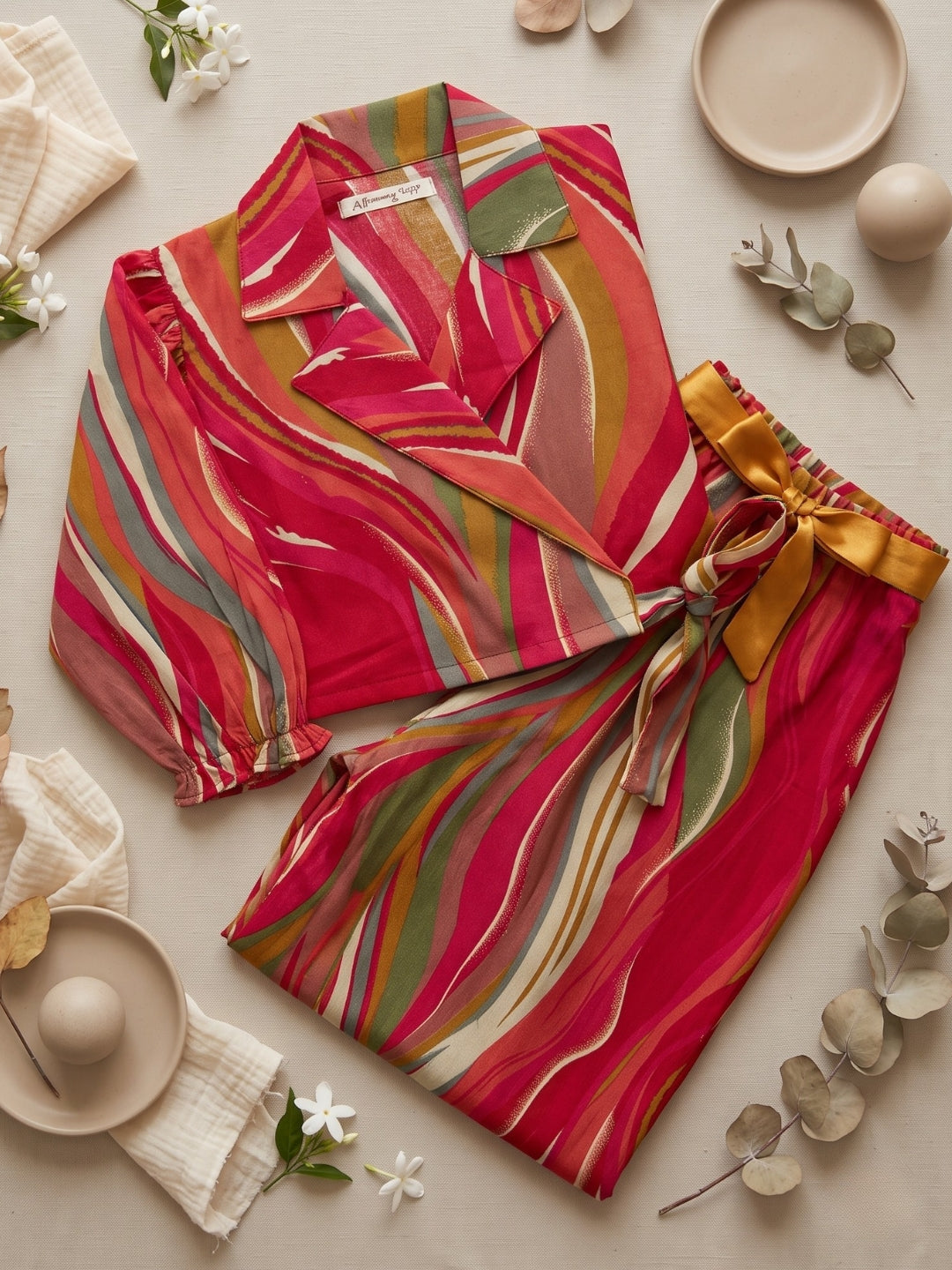 AJ Dezines Pink Gold Foil Effect Print Pure Cotton Co-Ords Set For Girls