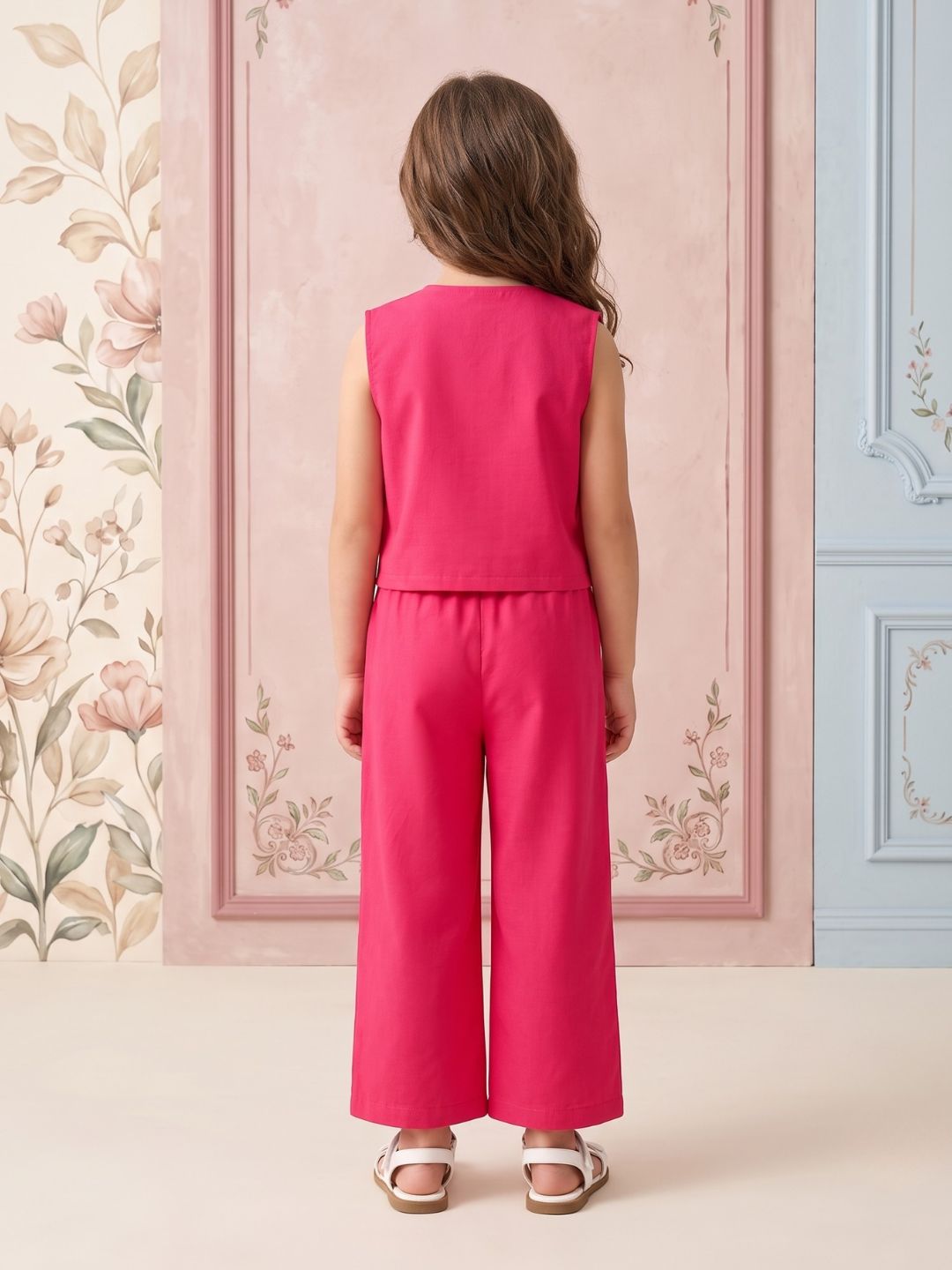 AJ Dezines Pink Solid with lace Pure Cotton Co-Ords Set For Girls