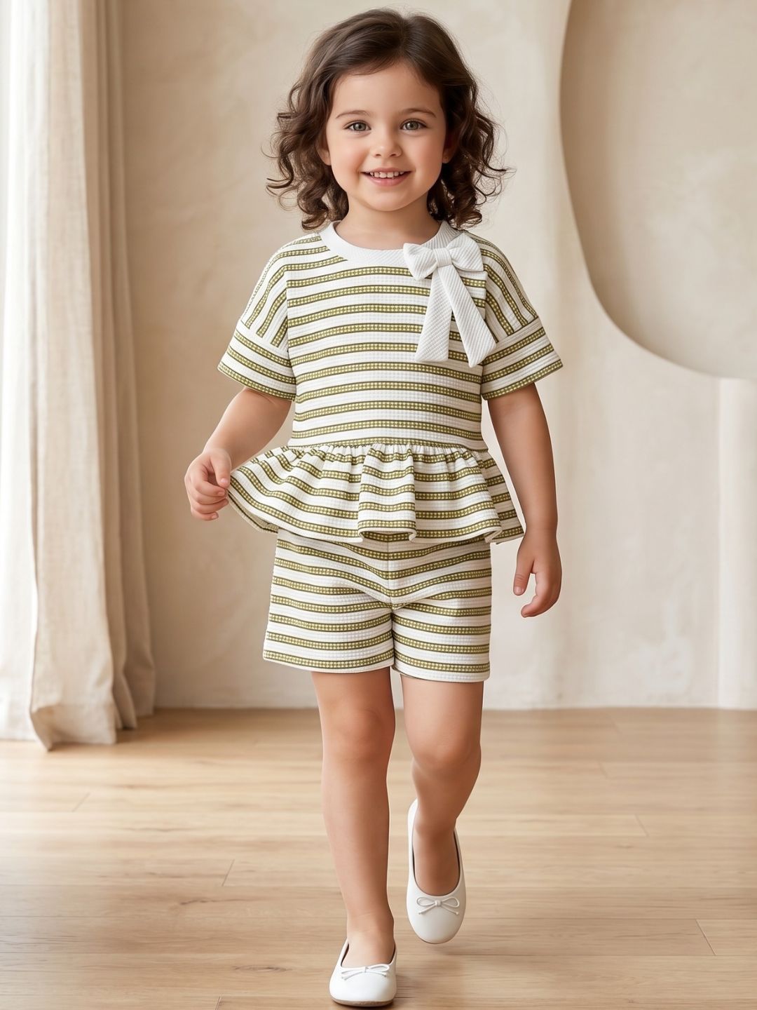 AJ Dezines Green Stripe Cotton Blend Casual Wear Sibling Co-Ord Set for Kids | Matching Brother & Sister Outfit