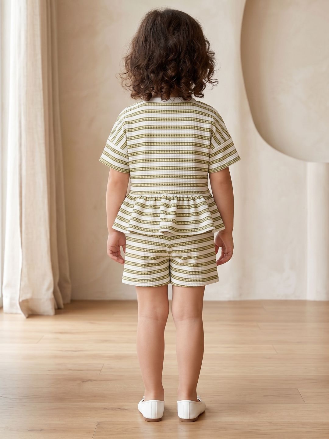 AJ Dezines Green Stripe Cotton Blend Co-Ords Set For Girls