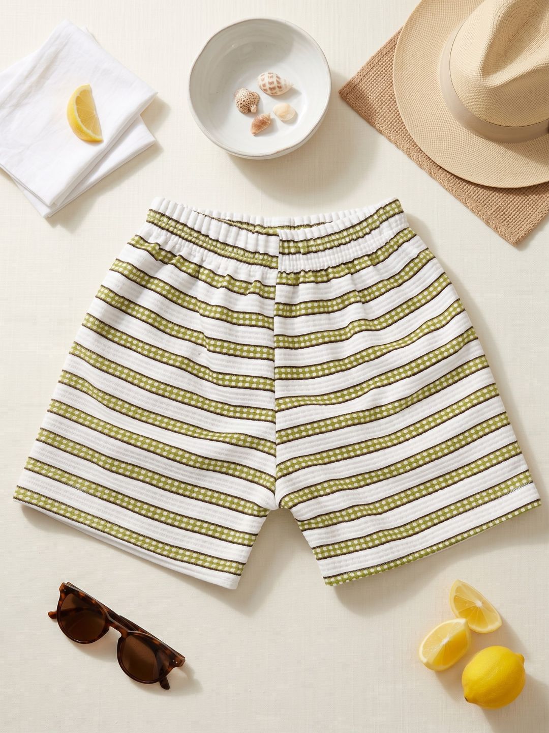 AJ Dezines Green Stripe Cotton Blend Co-Ords Set For Girls
