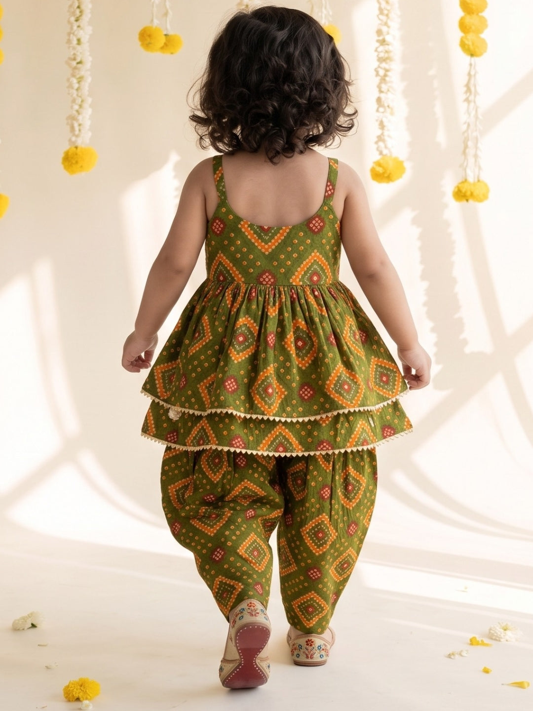 AJ Dezines Green Bandhani Print Pure Cotton Sibling Set for Kids | Matching Brother & Sister Outfit