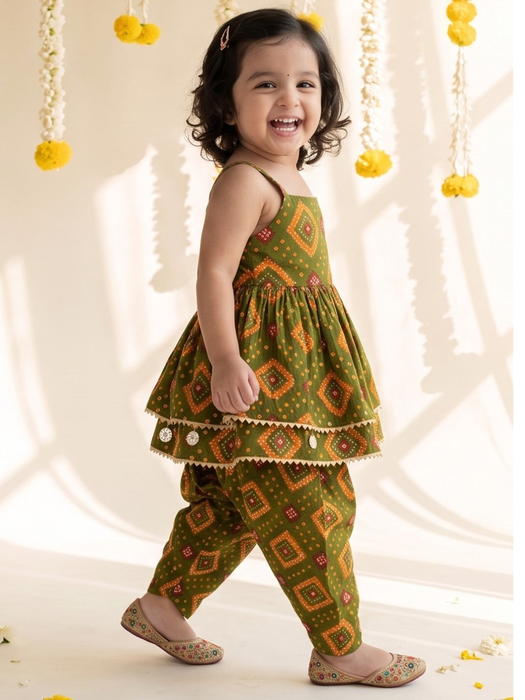 AJ Dezines Green Bandhani Print Pure Cotton Sibling Set for Kids | Matching Brother & Sister Outfit