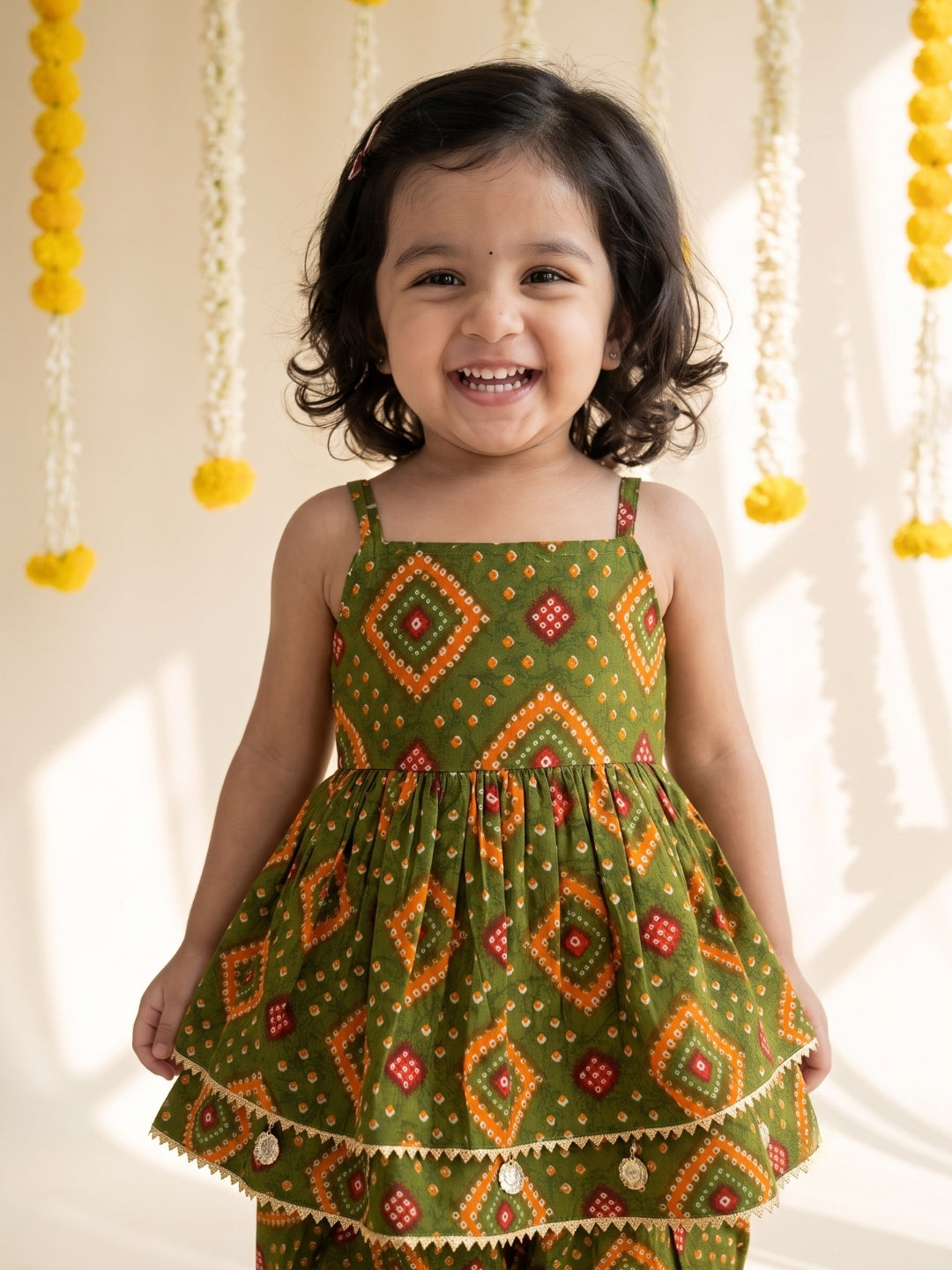 AJ Dezines Green Bandhani Print Pure Cotton Sibling Set for Kids | Matching Brother & Sister Outfit