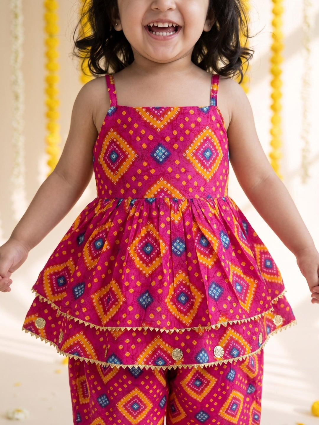 AJ Dezines Pink Bandhani Print Pure Cotton Sibling Set for Kids | Matching Brother & Sister Outfit