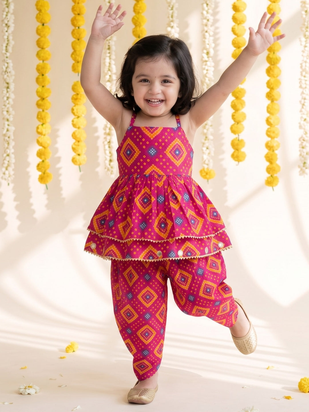 AJ Dezines Pink Bandhani Print Pure Cotton Sibling Set for Kids | Matching Brother & Sister Outfit