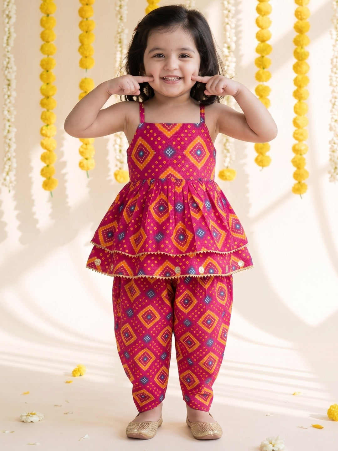 AJ Dezines Pink Bandhani Print Pure Cotton Sibling Set for Kids | Matching Brother & Sister Outfit