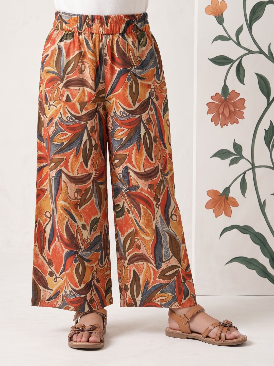 AJ Dezines Orange Floral Print Pure Cotton Co-Ords Set For Girls